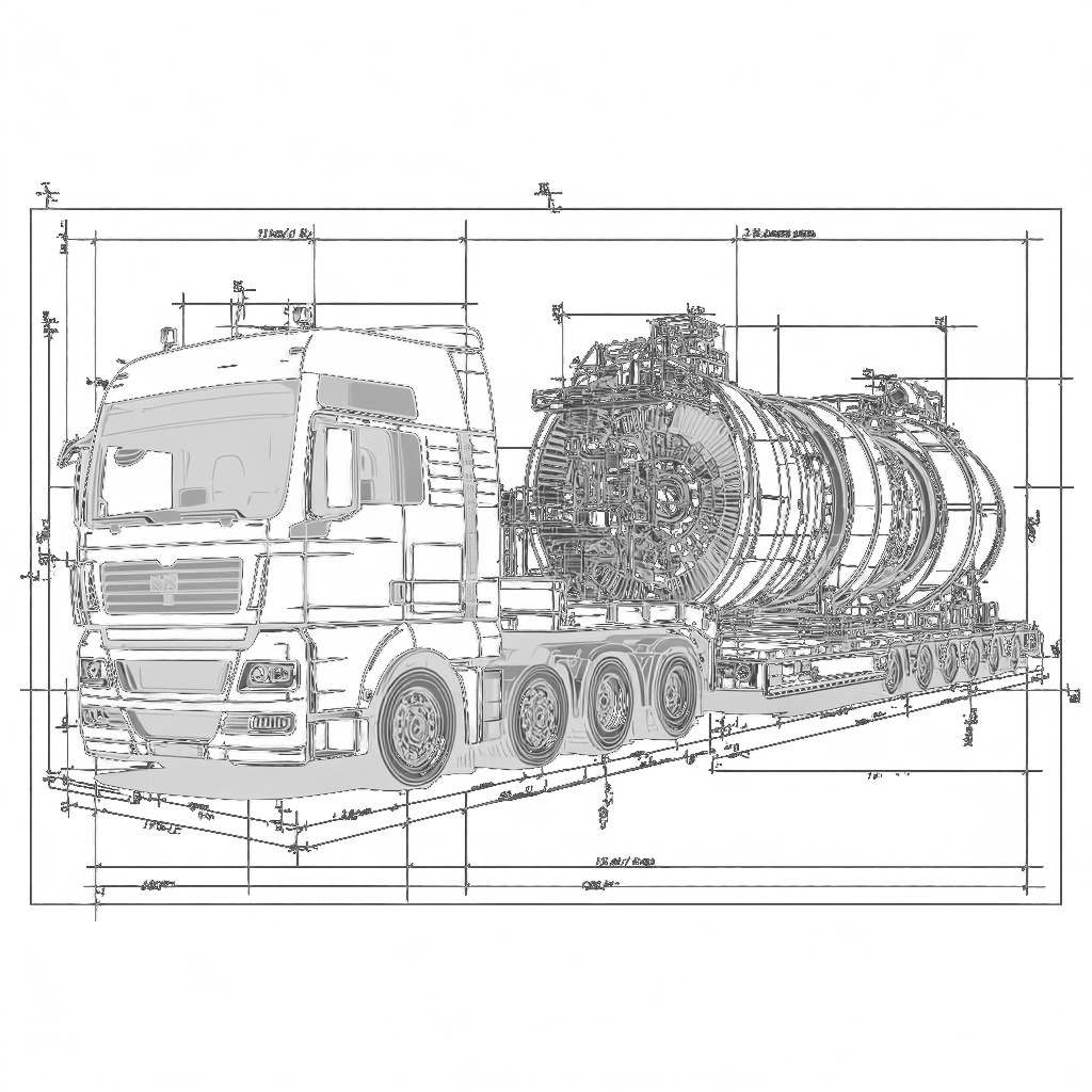 Schemat techniczny transportu ponadgabarytowego