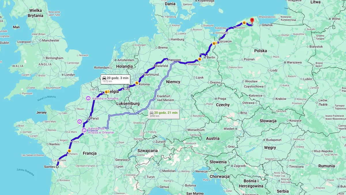 Francja, 17100 Saintes - Polska, 83-342 Kamienica Królewska