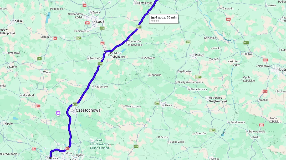 Polska, 08-125 Wola Suchożebrska - Polska, 44-340 Łaziska
