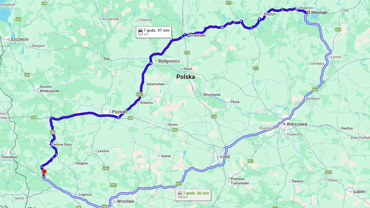 Polska, 11-730 Mikołajki - Polska, 59-726 Świętoszów